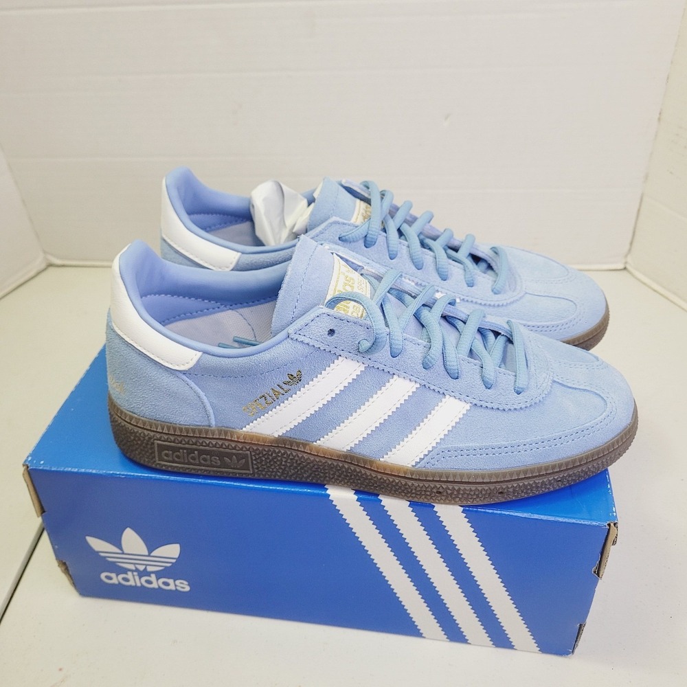 Adidas Unisex Handball Spezial Sneaker Size 5.5Y Light Blue White Suede Como